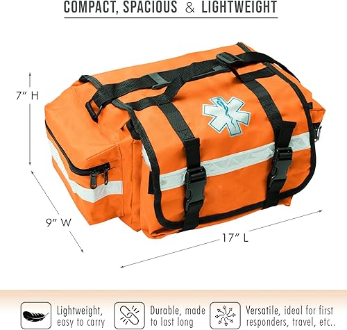 Miniatura 4 de NOVAMEDIC Bolsa de primera respuesta naranja vacía profesional, 17 x 9 x 7 pulgadas, portador de primeros auxilios para traumatismos EMT para