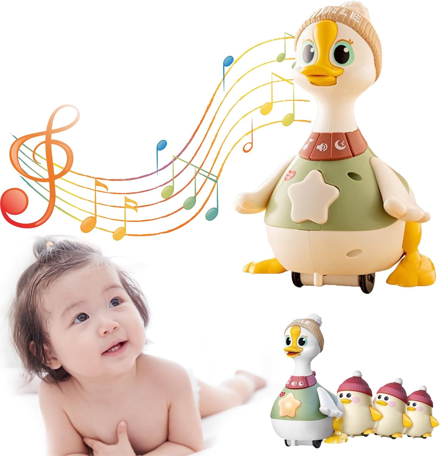 Tummy Time Duck Family Toy, Swinging Crawling Walking Duck With Baby Ducks, Swinging Ducks Tummy Time Toys For Toddlers 1-3 (B