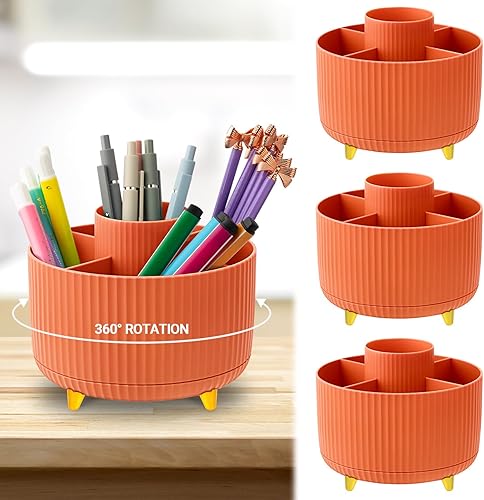 Layhit Organizador de escritorio giratorio de 360 grados, 4 piezas, 5 ranuras, soporte para lápices para escritorio, lindo recipiente para brochas