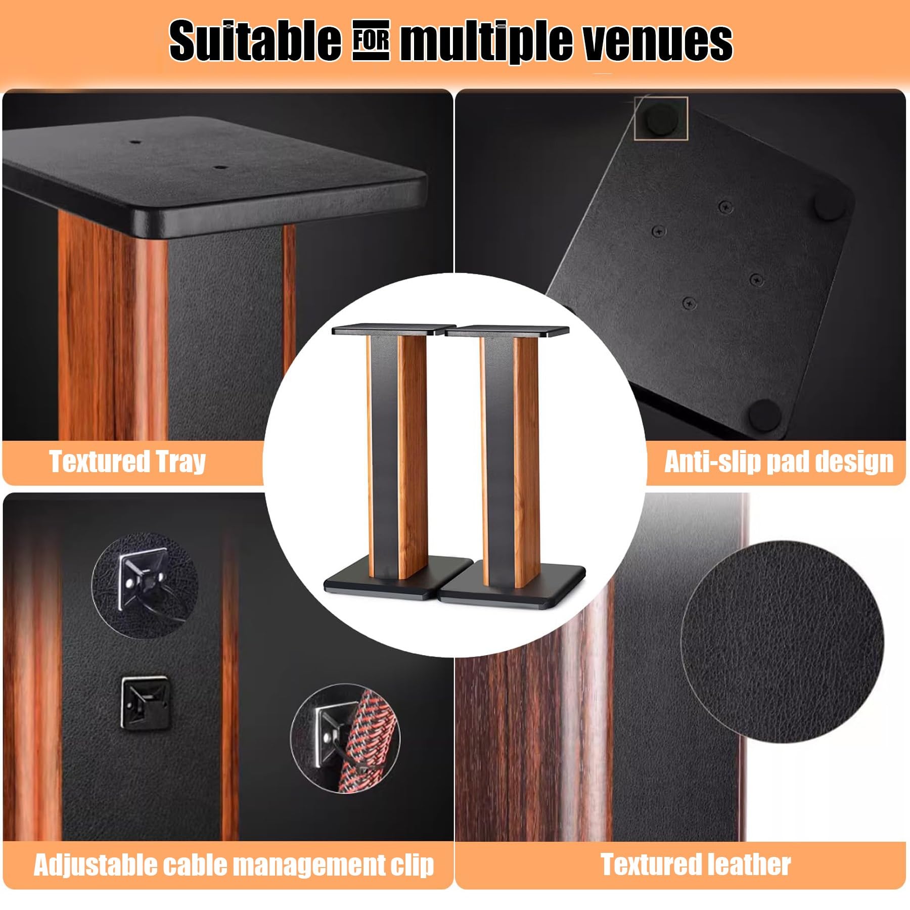 Coppia Universale Da Pavimento 30-90 Cm, Supporti Per Diffusori In Legno, Supporto Per Monitor Da Studio Surround Resistente Per Home Theater Con Funzione Di Regolazione Del(Black,50CM)