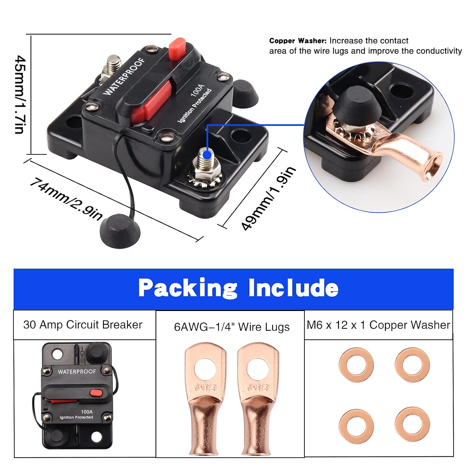 12V-48V DC 100A Circuit Breaker Waterproof Manual Resettable Inline Fuse Holder Inverter for Electric Boat Trolling Motors