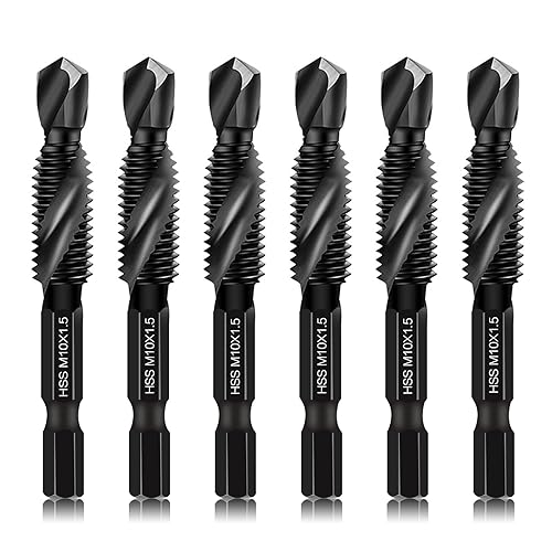 Miniatura 29 de Juego de 6 brocas combinadas, roscado de rosca en tamaño SAE 6-32nc 8-32nc 10-32nc 10-24nc 12-24nc 1/4-20nc con revestimiento negro antioxidante
