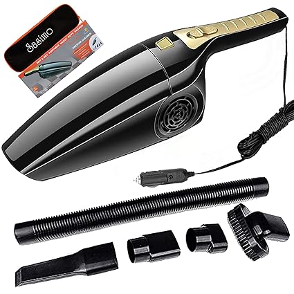 Sasimo New Model DC 12v, 120w 5000PA, Plastic Powerful Portable & Corded High Power Handheld Plastic Multipurpose Wet and Dry Car Vacuum Cleaner for Quick Car Cleaning (Golden)