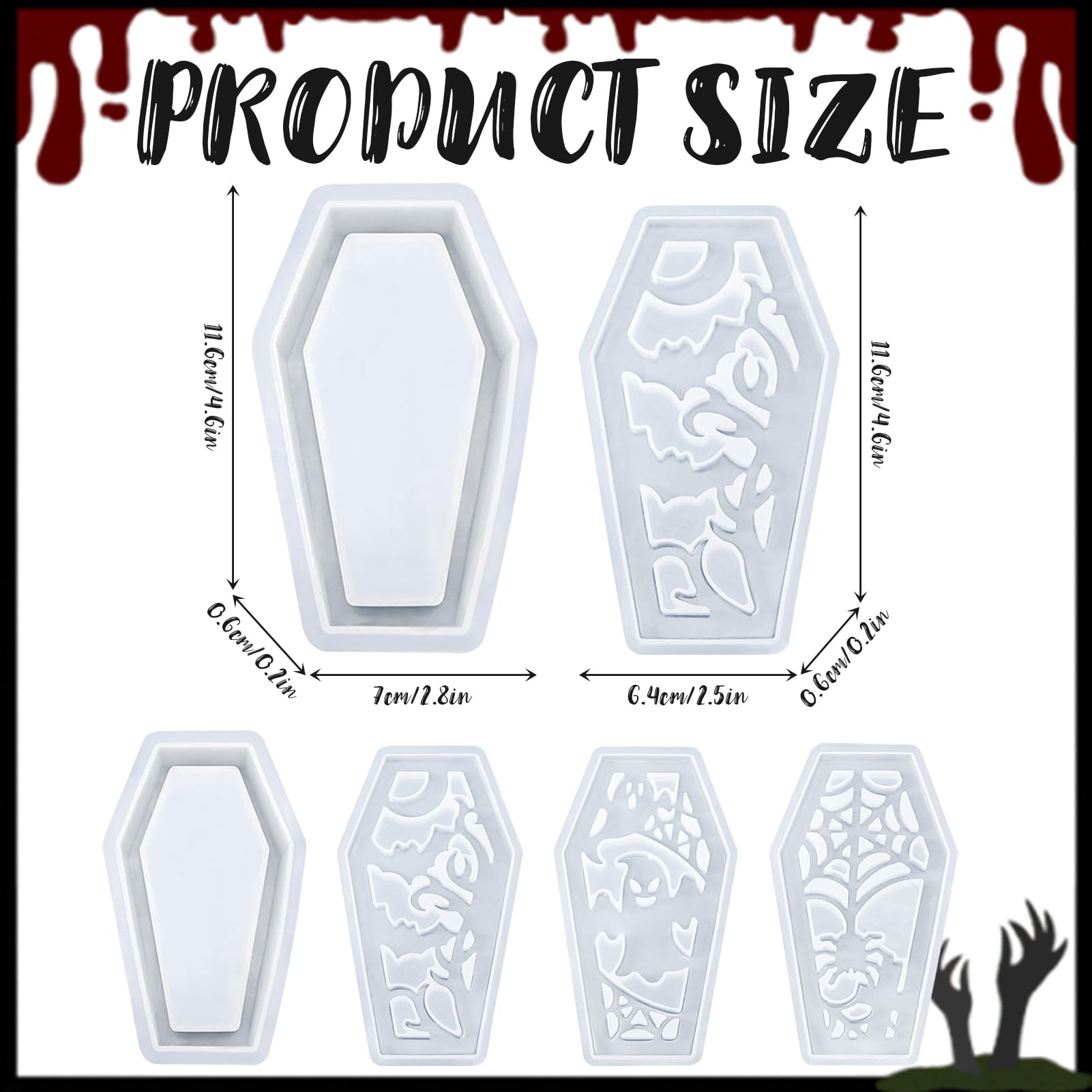 4er Set Halloween Silikonformen - Sarg Gießformen Mit Geist & Fledermaus Motiven