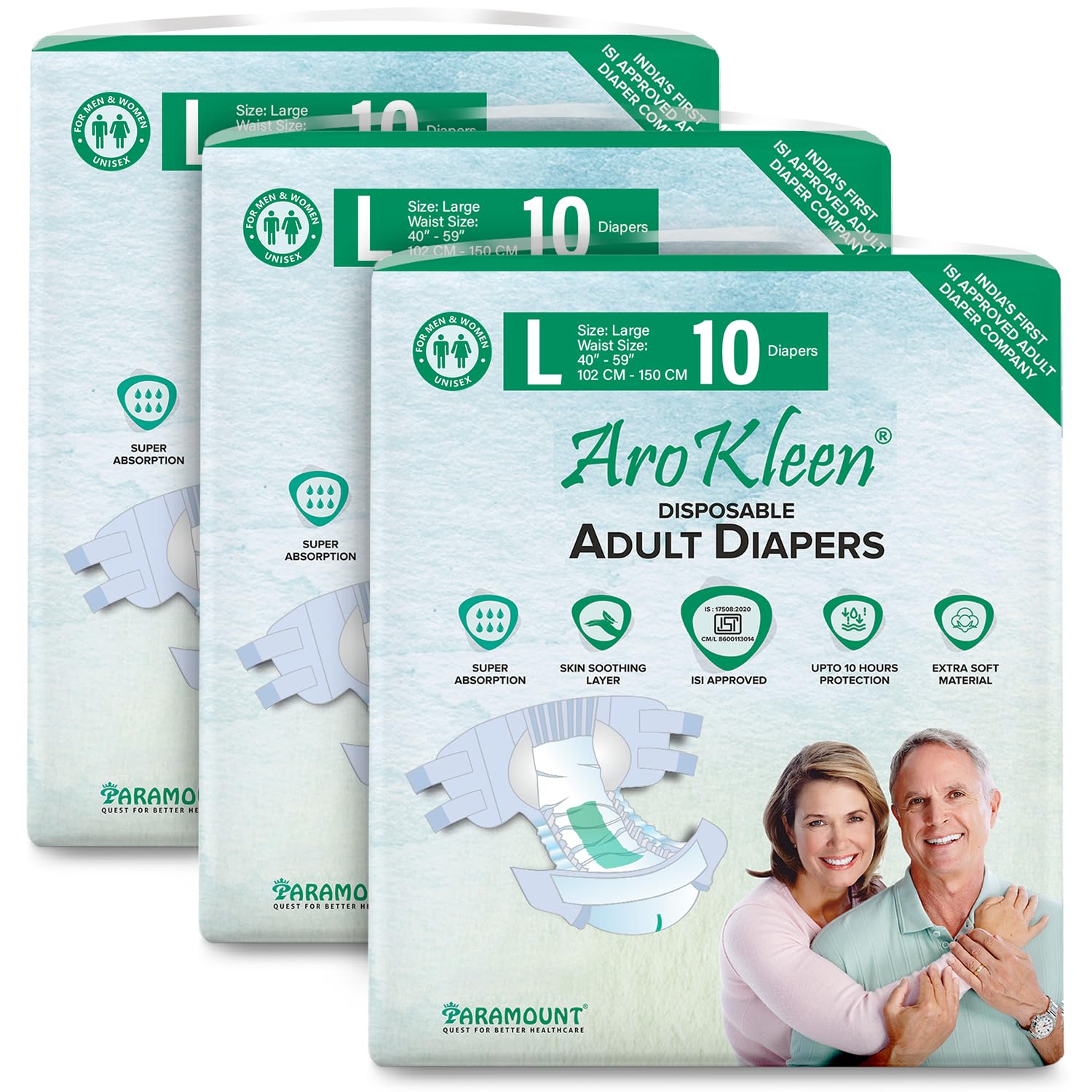 AroKleen (ISI CERTIFIED) Adult Diapers Tape Style | Large (L) Size, 30 Count, Waist Size (102-150cm | 40"-59" inches), Unisex, High Absorbency, Leak Proof, Overnight Protection, Odour lock, Anti-Bacterial Absorbent Core-Pack of 3 (B0BPP9V2CX) Amazon Price History, Amazon Price Tracker