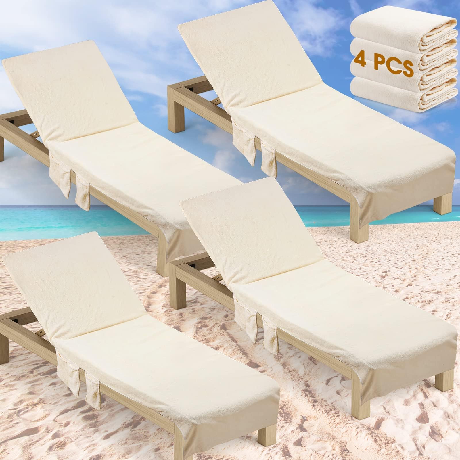 4 Pack Pool Chair Covers Towel Chaise Lounge Cushion Cover