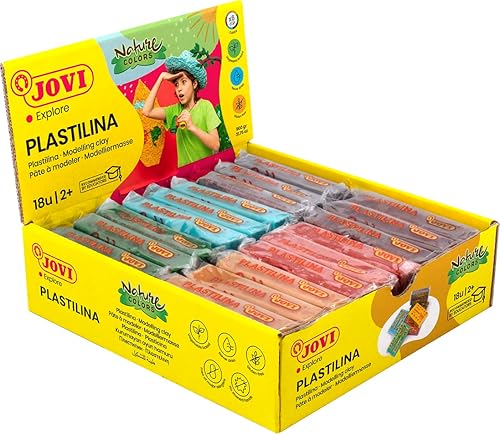 Jovi Plastilina - Arcilla de modelado reutilizable y no seca colores naturales, barras de 1.75 onzas, juego de 18, 3 de cada uno de 6 colores,