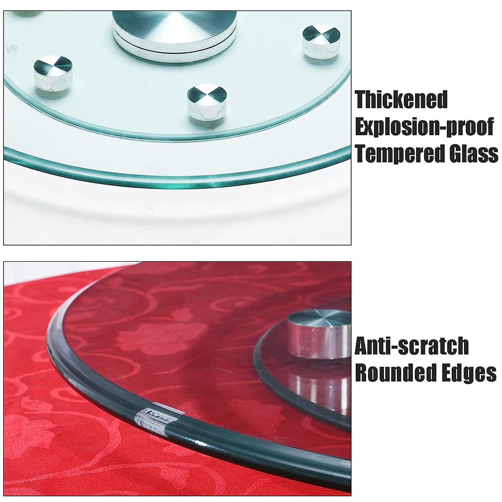 Plateau tournant Rond en Verre trempé Lazy Susan Table de Salle à Manger rotative à 360 ° Dessus de Table en Verre trempé Lazy Susan Plateau de Service Transparent avec 6 Roues Anti-basculem