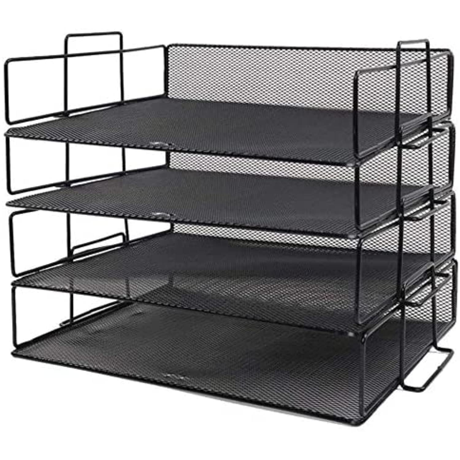 Buy 4 Pack Stackable Paper Trays Black Mesh Desk Organizers with 2 Pack
