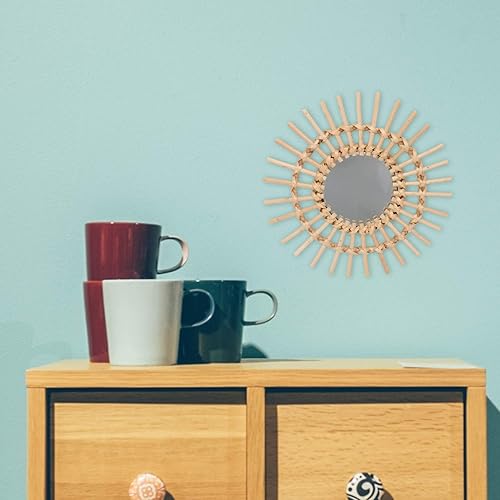 Miniatura 6 de ABOOFAN Espejo de ratán para colgar en la pared, marco de espejo de maquillaje, decoración artística de madera para sala de estar, dormitorio,