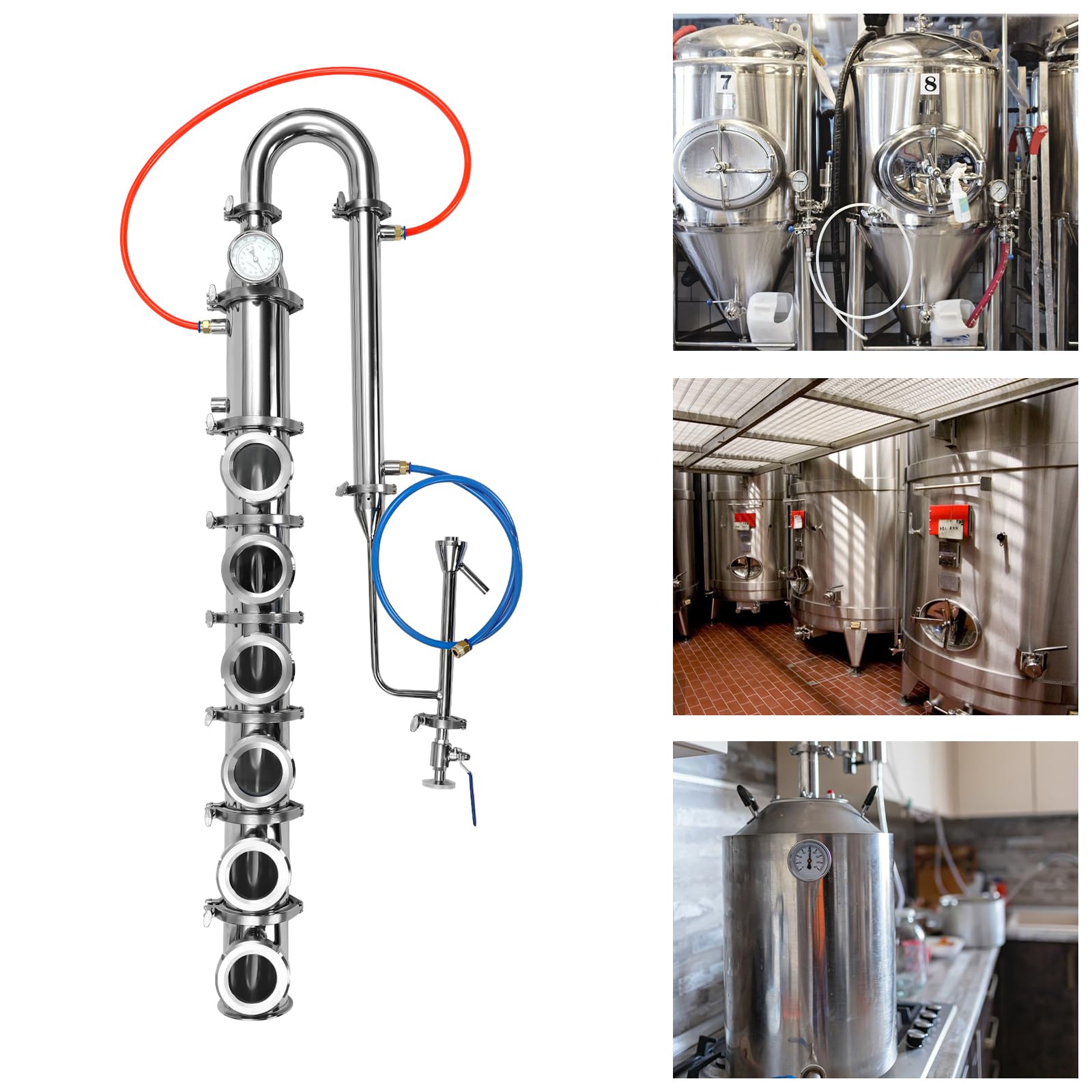FXEIPOL Plate Stainless Moonshine Still Flute Column 6 Layers 4 Inch Stainless Steel Distillation Column Stainless Steel Column Tower Kit for Wine, Whisky, Liquor