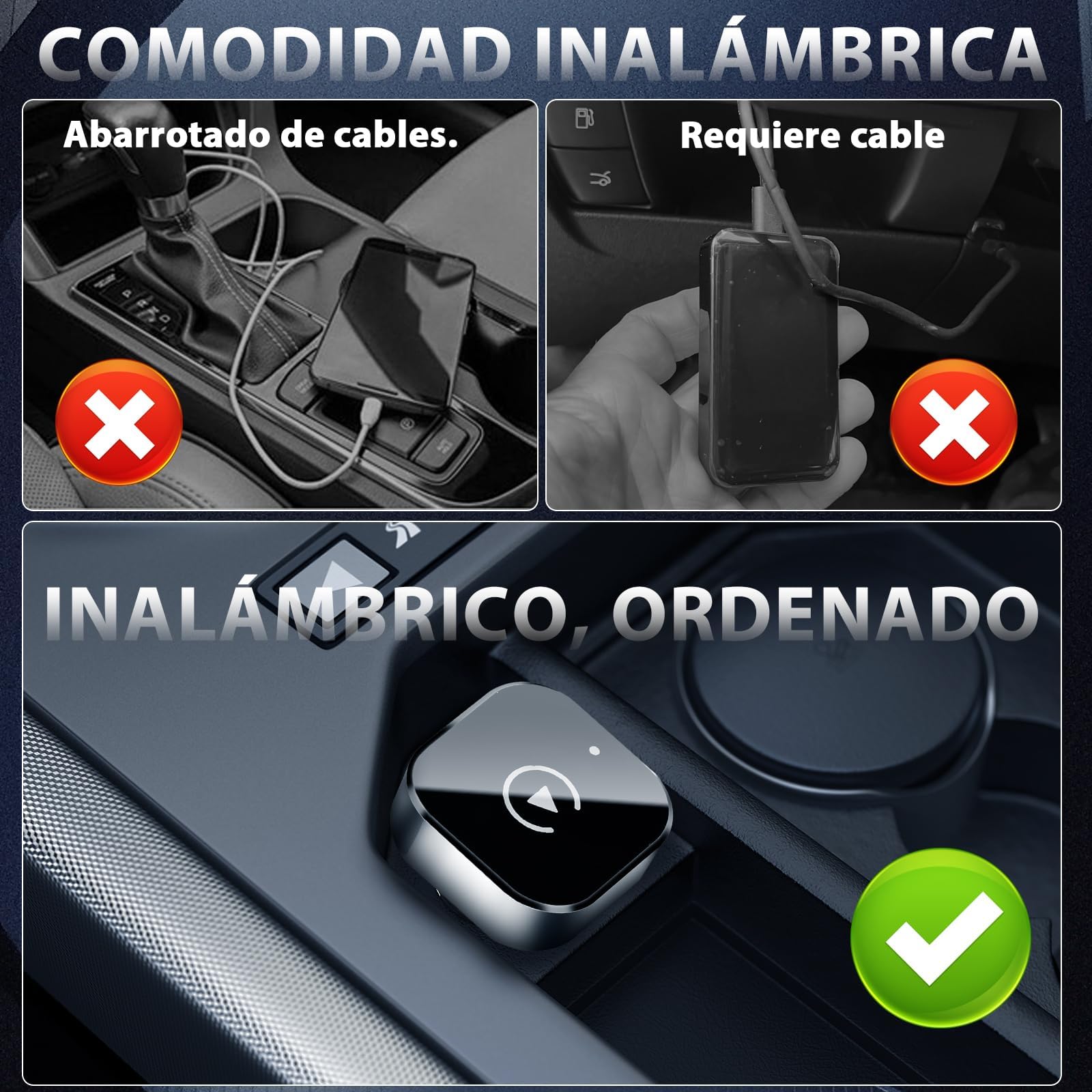 2026 Adaptador inalámbrico CarPlay 2 en 1, Mini Adaptador inalámbrico, CarPlay y Android Auto, sin latencia, diseño Mini USB,Accesorios para Coche, Compatible con iPhone y Android