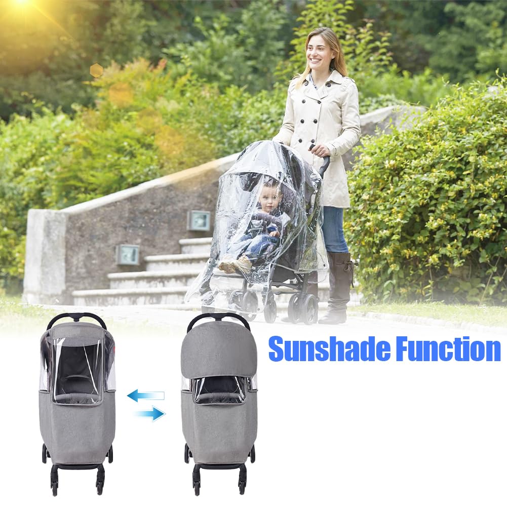Tiiyee Housse de pluie universelle pour poussette, protection contre les intempéries, coupe-vent, respirante, protège de la poussière avec poche de rangement pour la plupart des poussettes simples de