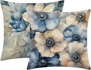Set med 2 kuddfodral 50x50cm, blå soffkuddar-3 kvadrat | Moderna dekorativa vattentäta utomhuskuddar för säng stol kontor sovrum ländrygg presenter till kvinnor 0p-383