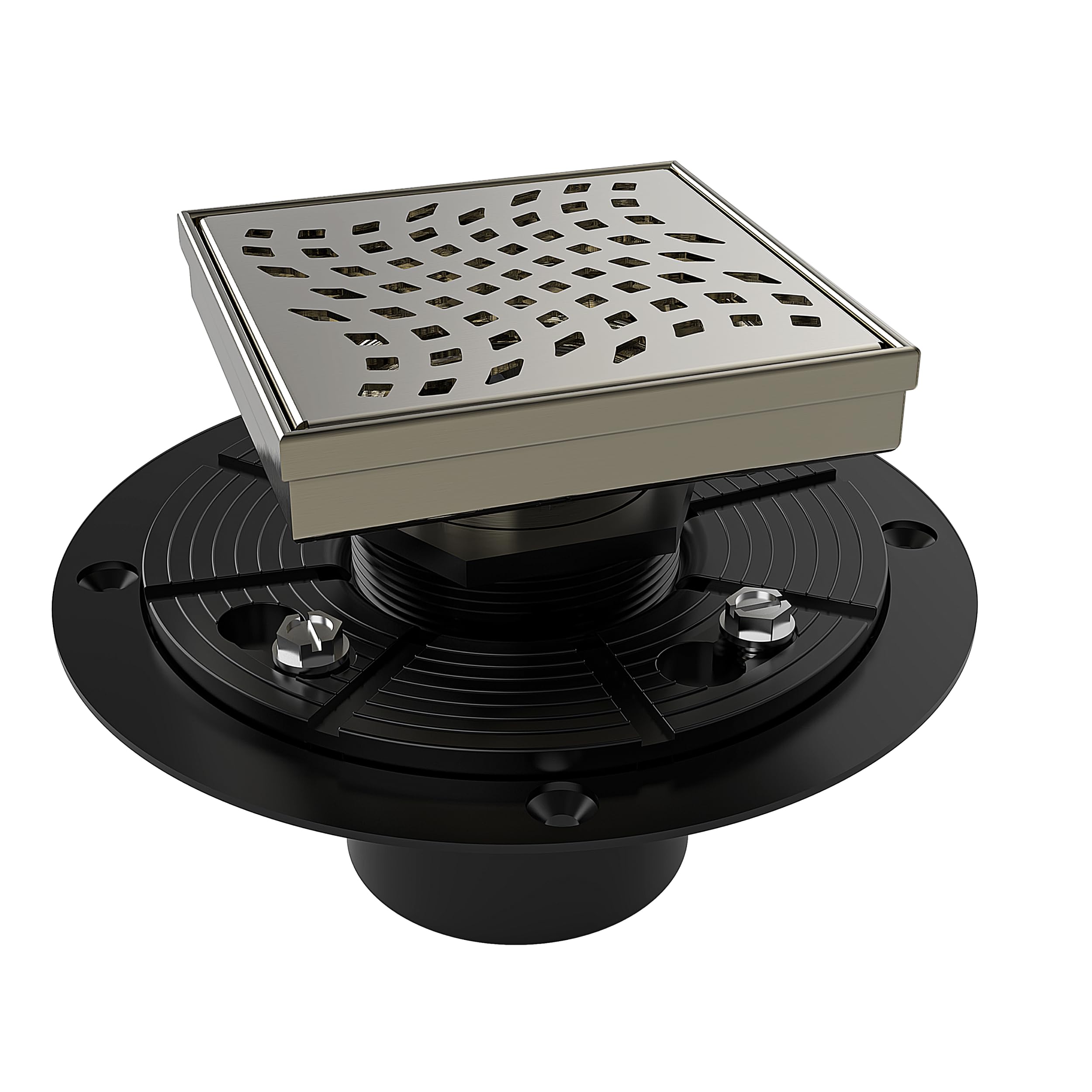WEBANG Drenaje de suelo de ducha de 4 pulgadas con accesorios, rejilla extraíble de acero inoxidable SUS304 con marca de agua y níquel cepillado certificado CUPC