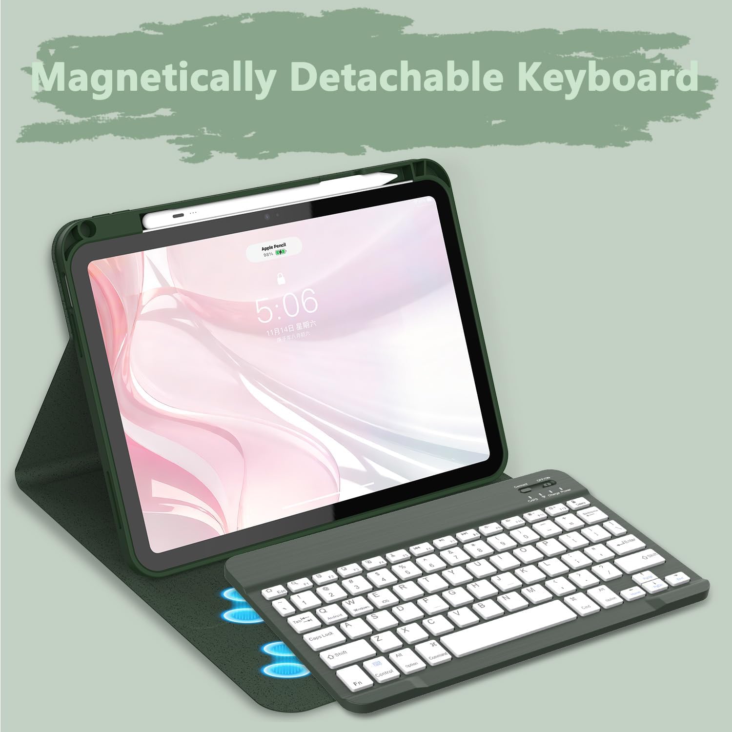for iPad 11th 10th Generation Case with Keyboard - Magnetic Wireless Detachable Keyboard Case Stand Folio Cover with Pencil Holder for iPad 11 inch A16 2025 & 10th Gen 10.9" 2022 (Green)