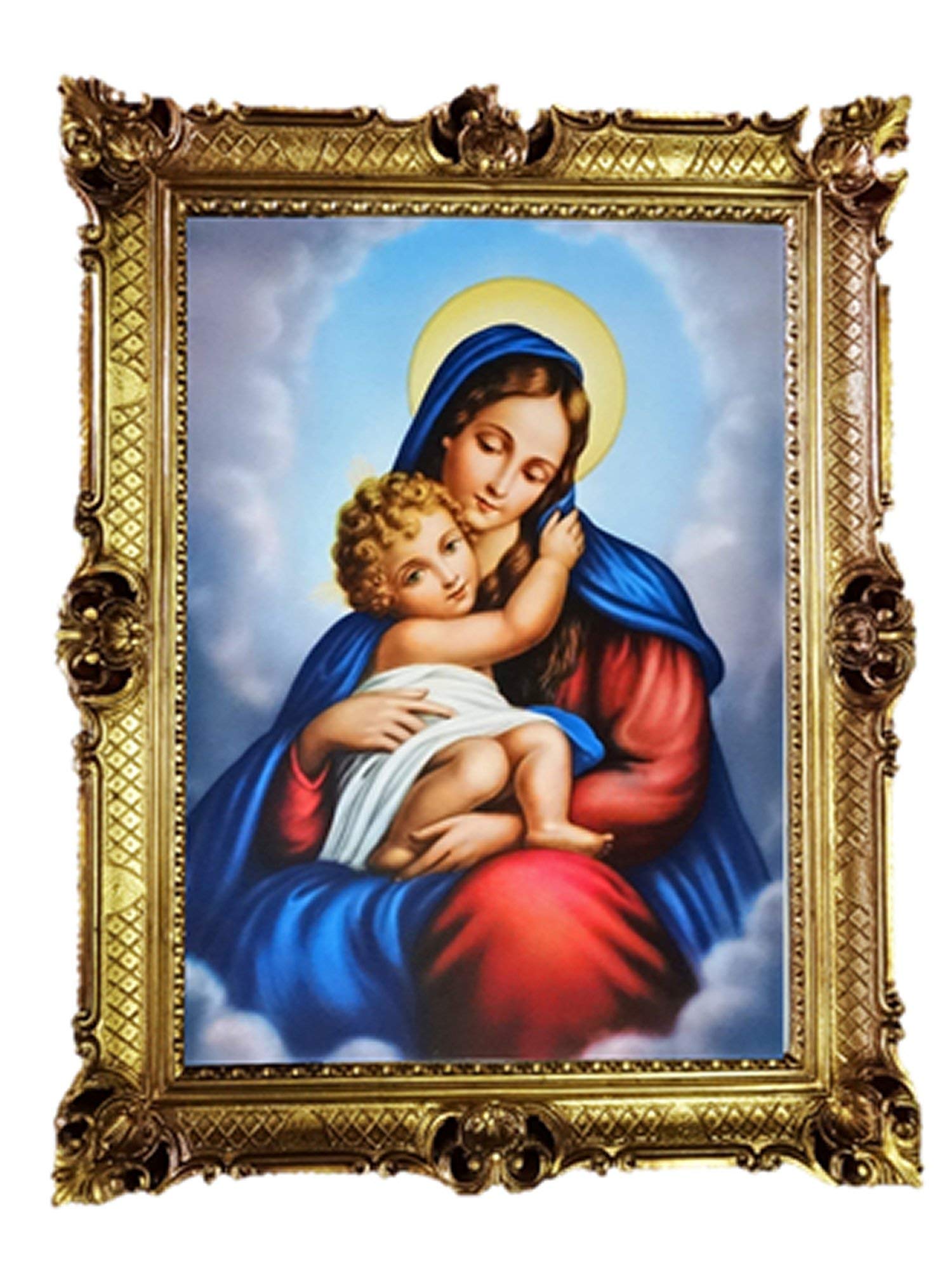 M-31 Maria Magdelena Kind Antik Barock Rahmen Barockrahmen mit Bild Wandbild 70x90cm Kunstdrucke Gemälde Religiöse Bilder Kunst von Heiligen Heiligenbild Repro für Home Büro Praxis Café 58B