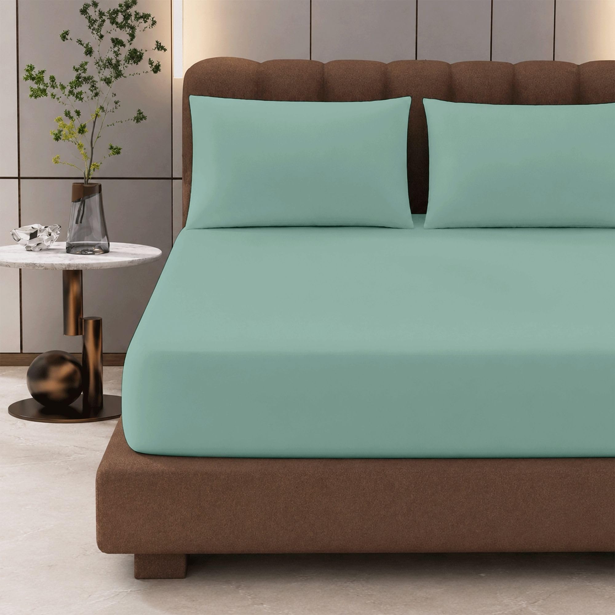 BloomBedding 3PC Double Fitted Sheet Set with Pillowcases, 100% Egyptian Cotton, 400 Thread Count, 40cm Deep Pocket, Smooth Finish, Luxury Sleep Comfort