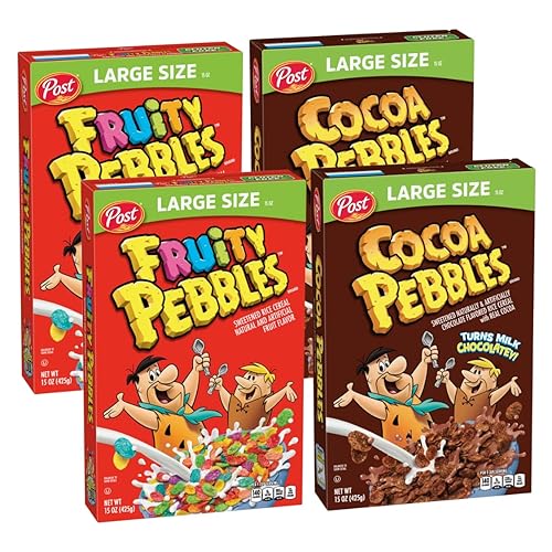 Miniatura 1 de Fruity Pebbles and Cocoa Pebbles - Paquete variado de cereales de desayuno sin gluten - 15 onzas paquete de 4