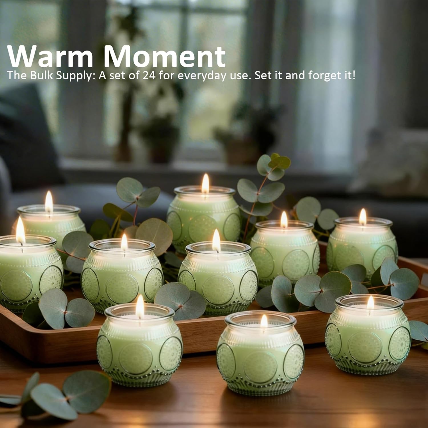 24 Pack of 4 Oz Mini Soy Candles, Eucalyptus Scented Candle Set in Vintage Green for Home, Gifts, Party Favors, Spa & Relaxation It's a Very Holiday Gift to Give to Family and Friends!