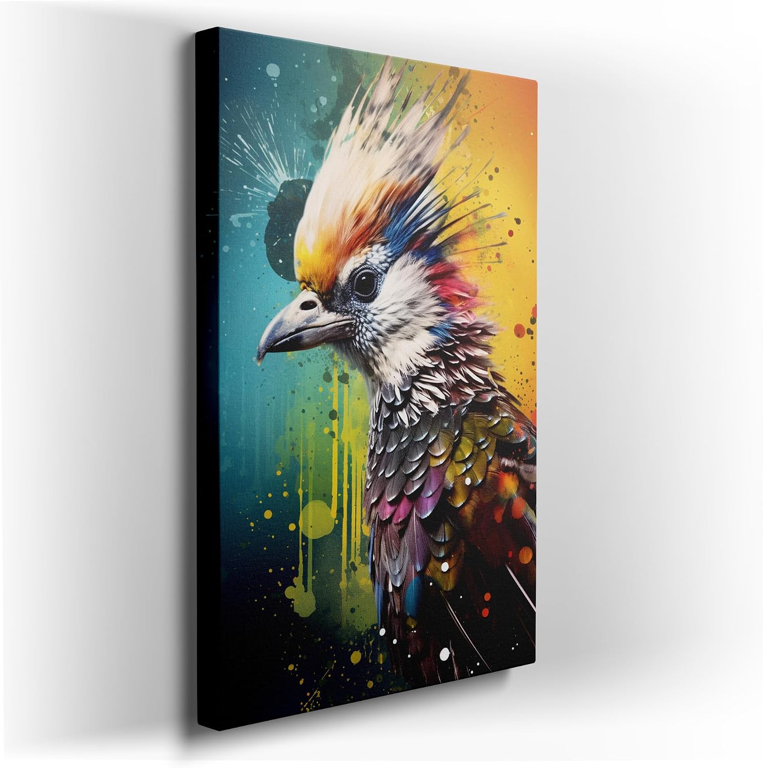 Canvas for Living room. Tropical Brilliance: A Vivid Portrait of Nature's Feathered Punk, 27 x 18 inch Canvas Wall Art - Contemporary Masterpieces - Botanical Home Decor - 69x46 cm (27x18 inch)