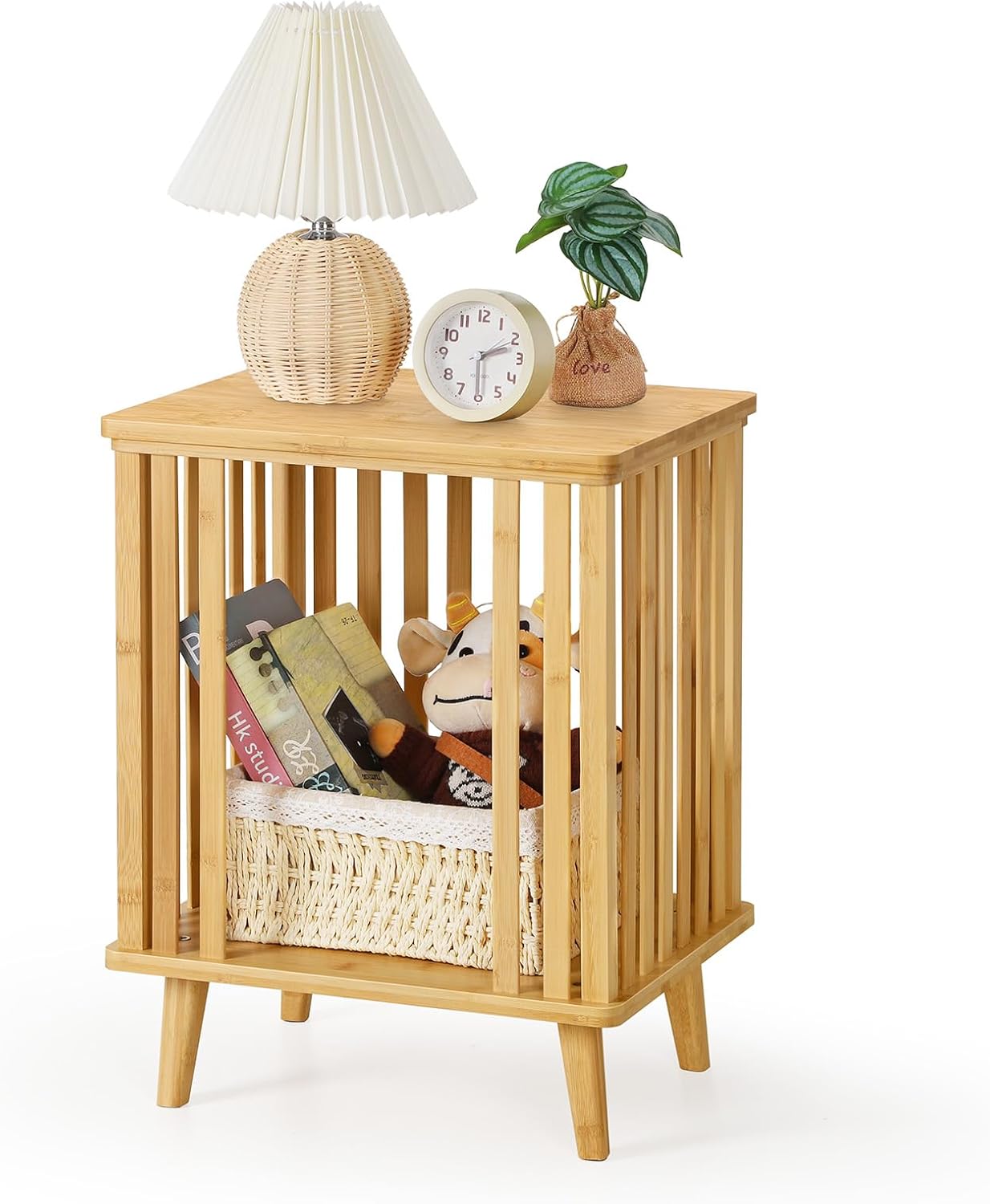 Bamboo Nightstand with Natural Texture Modern Bedsides Table Wooden End