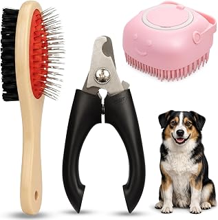 Emily Pets 3-in-1 Pet Grooming Kit for Dogs & Cats – Double-Sided Brush, Pet Nail Clipper & Silicone Bath Brush for Cleani... Price In India