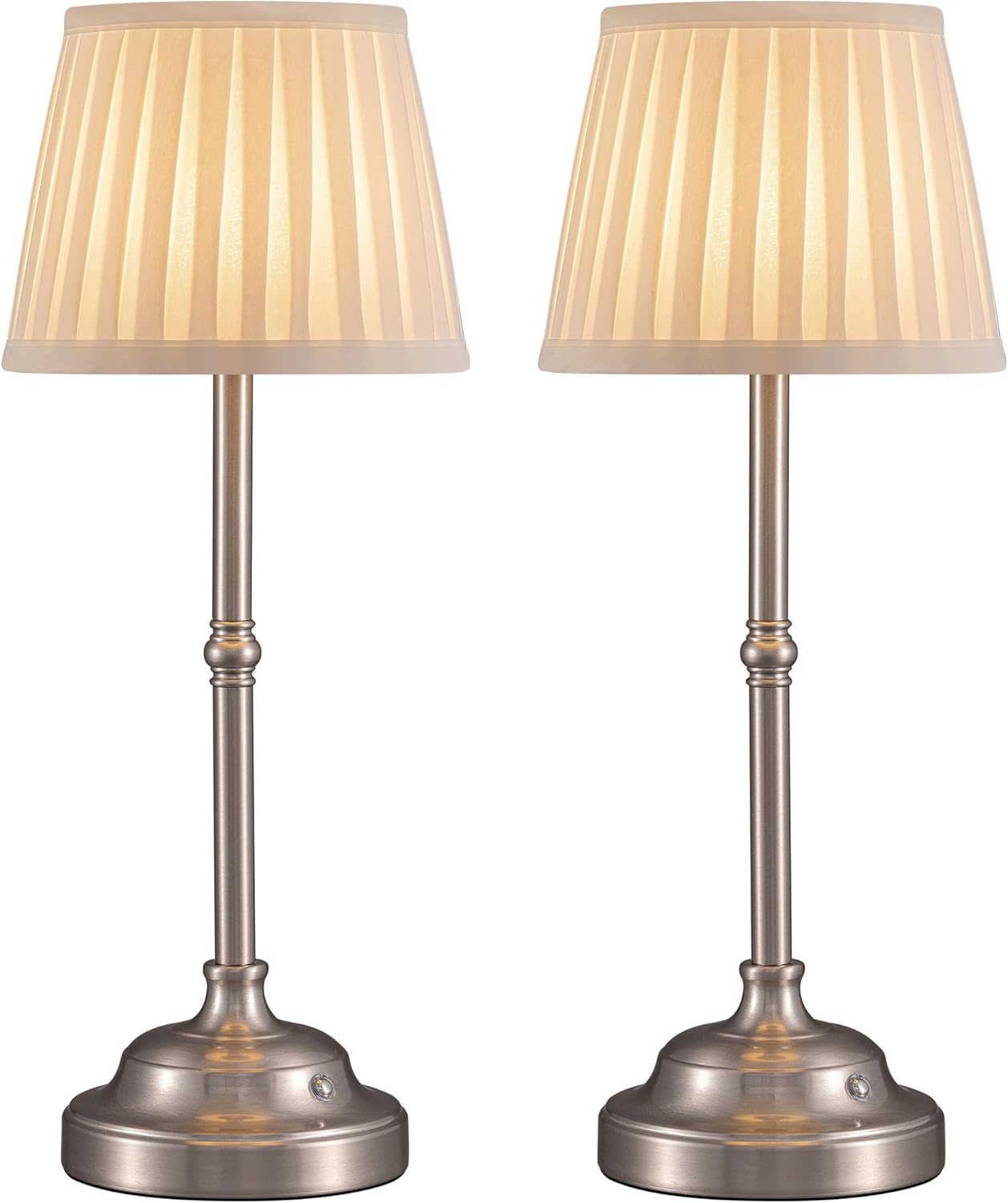 KDG Cordless LED Table Lamp Set of 2, Portables Fabric Shade Desk Lamps, 4000mAh Rechargeable Battery Powered Lighting, Dimmable Light for Dining Room, Bedroom, Bedside, Night Light, Balcony (Nickel)