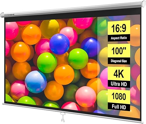 Vista 10 de VIVOHOME 100 pulgadas manual Pull Down pantalla del proyector, 16:9 HD retráctil pantalla panorámica para cine en casa, oficina, videojuego