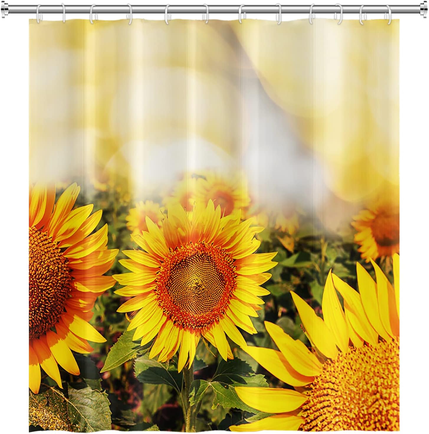 Yeele Sunflower Shower Curtain Summer Fall Harvest Festival Nature Landscape Bokeh Waterproof Polyester Bathroom Shower Curtain Flower Bathtub Accessories with 12 Hooks,72x96in