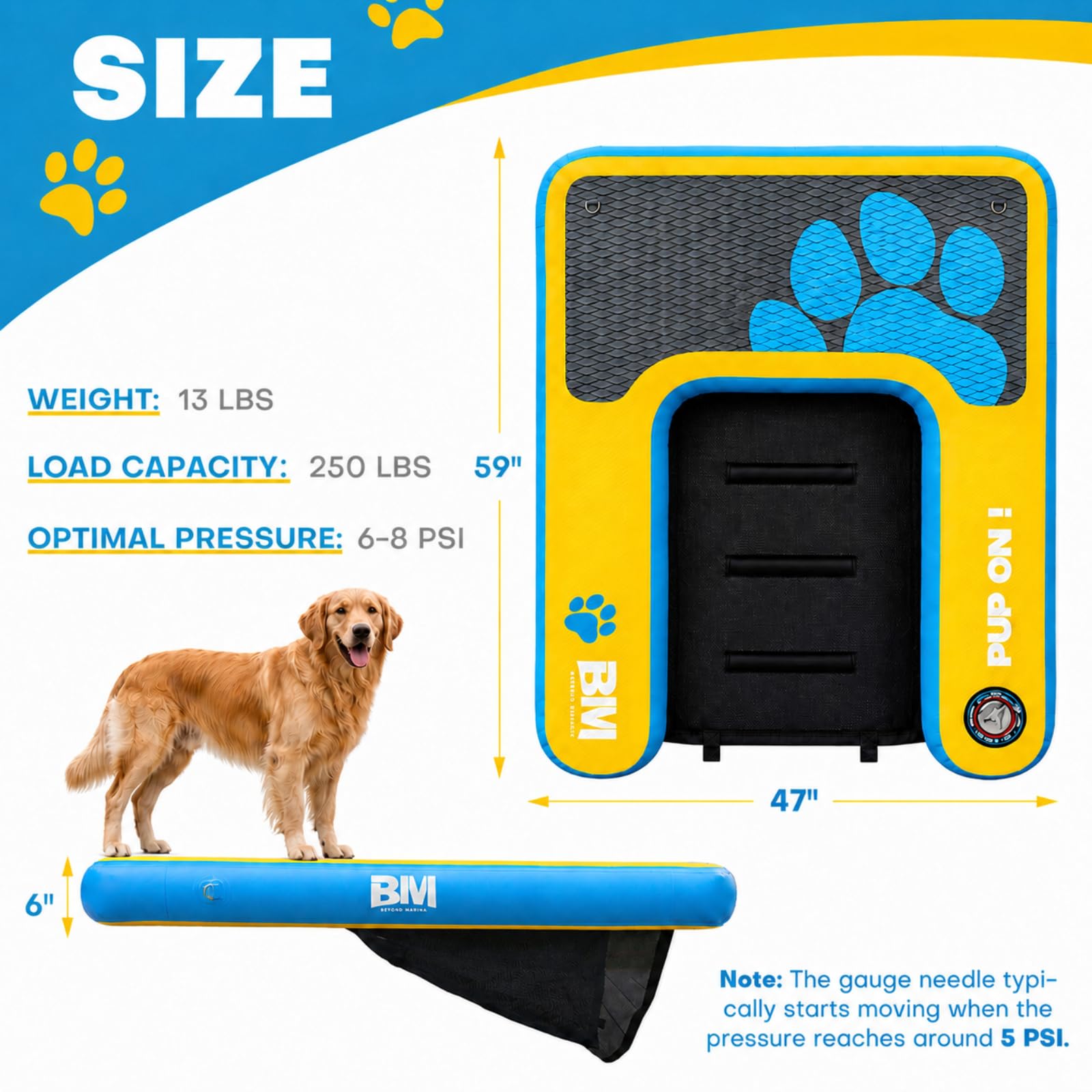 Beyond Marina Rampa de piscina para perros, rampa inflable para agua y barco para lago, escalera flotante de muelle de pontón con EVA antideslizante, estándar PUP ON, extragrande 59 x 47 x 6 pulgadas
