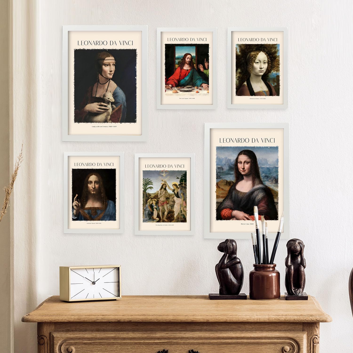 Nacnic Foglio poster da Vinci. Galleria del pittore. Dipinti decorativi per il tuo soggiorno, camera da letto, casa. Stampe d'arte da parete. Dimensioni A4 e A3 con cornici bianche