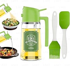 Premium 2-in-1 Oil Sprayer and Dispenser Glass Bottle 500ml with Brush & Spatula | Pot Container Spray & Pour Nozzle for Cooking BBQ, Air Frying, Baking, Roasting | Kitchen Accessories Tool