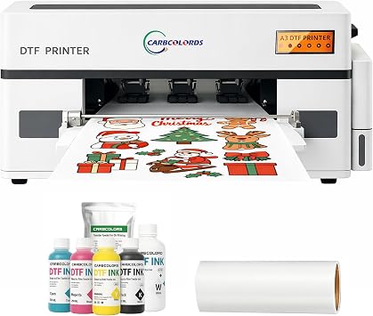 A3 DTF Printer with XP600 Printhead Direct to Film Printing Machine with White Ink Circulation, Roll Feeder & RIP Software for Small Business Production A3 DTF Printer