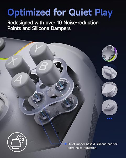 EasySMX X05 Pro Wireless Controller for PC Ergonomic Skin-Like Grip, Quiet-Touch Low-Noise Buttons, 1000mAh Battery, Dual Triggers, Hall Joysticks, 2 Programmable Buttons, RGB, with Charging Stand - 2