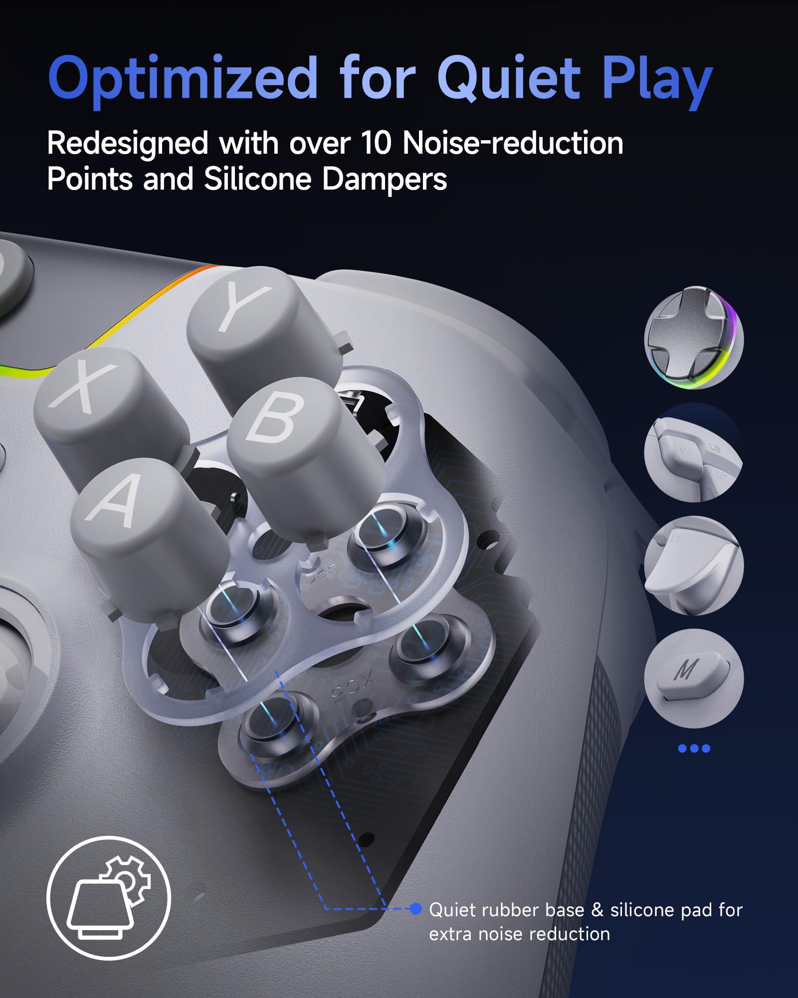 EasySMX X05 Pro Wireless Controller for PC Ergonomic Skin-Like Grip, Quiet-Touch Low-Noise Buttons, 1000mAh Battery, Dual Triggers, Hall Joysticks, 2 Programmable Buttons, RGB, with Charging Stand — view 2