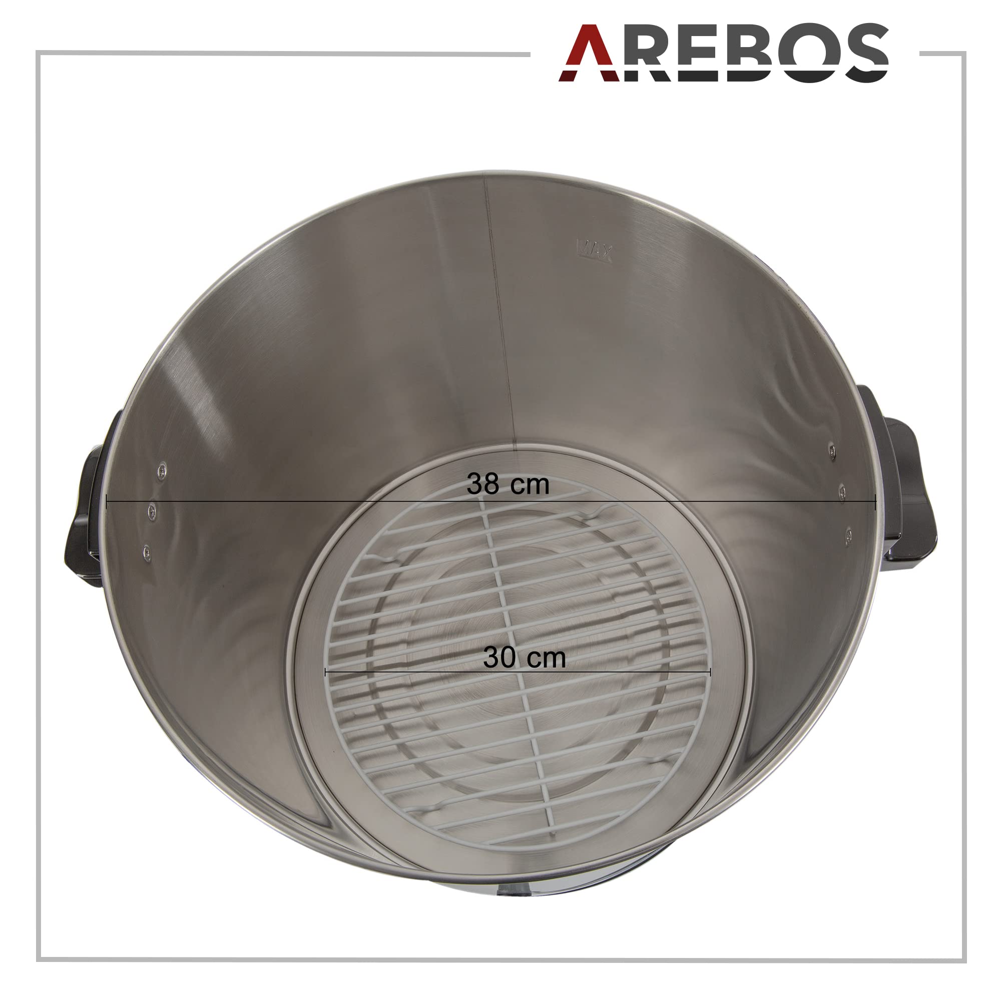 Arebos Macchina per conserve da 2500 W | pentola da 28 l | con termostato e protezione da surriscaldamento | regolazione continua della temperatura 30-100 °C | fornello per vin brulé | Bianco