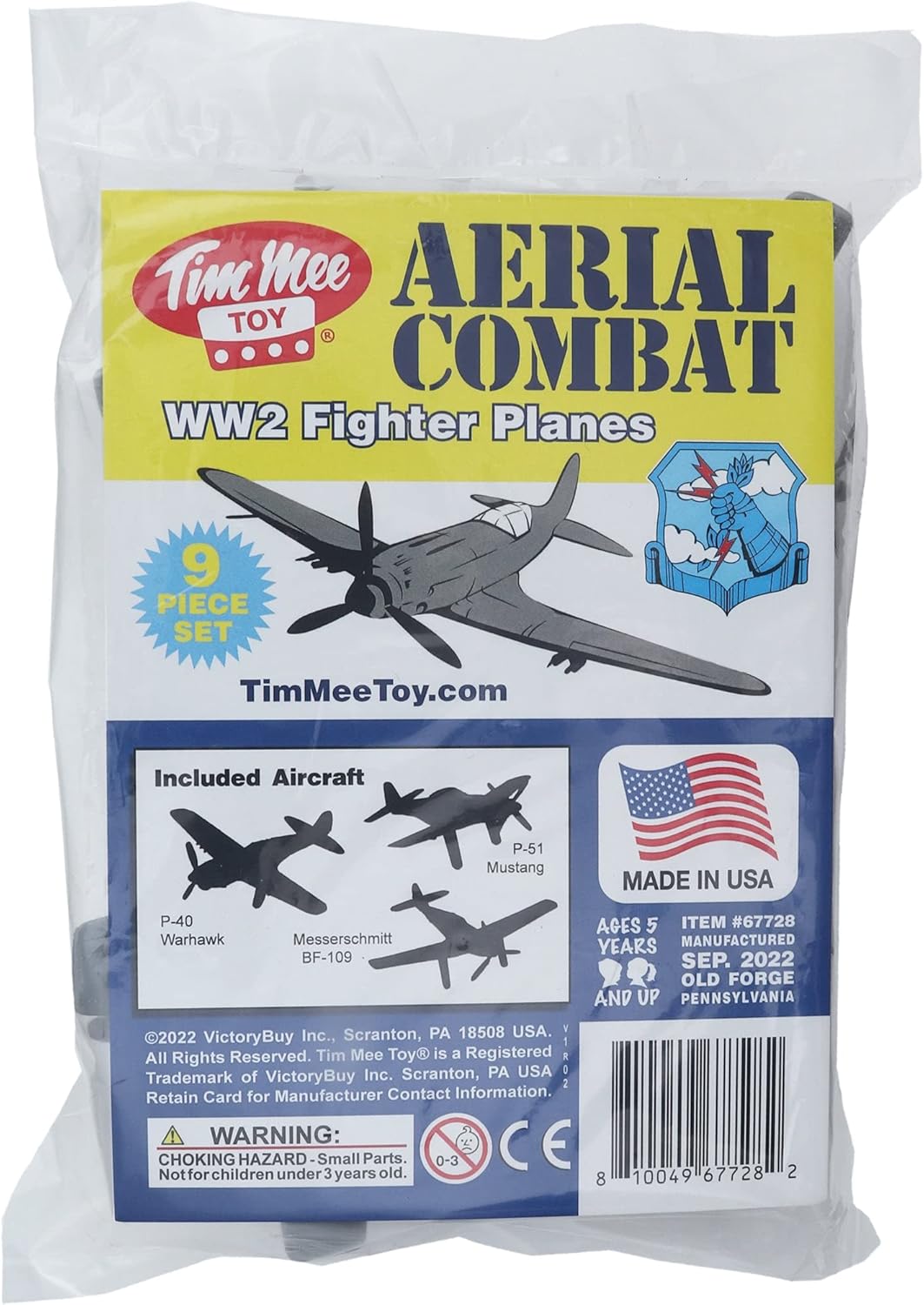 TimMee WW2 Fighter Ace Planes - Gray 9pc Plastic Army Men Airplanes USA Made