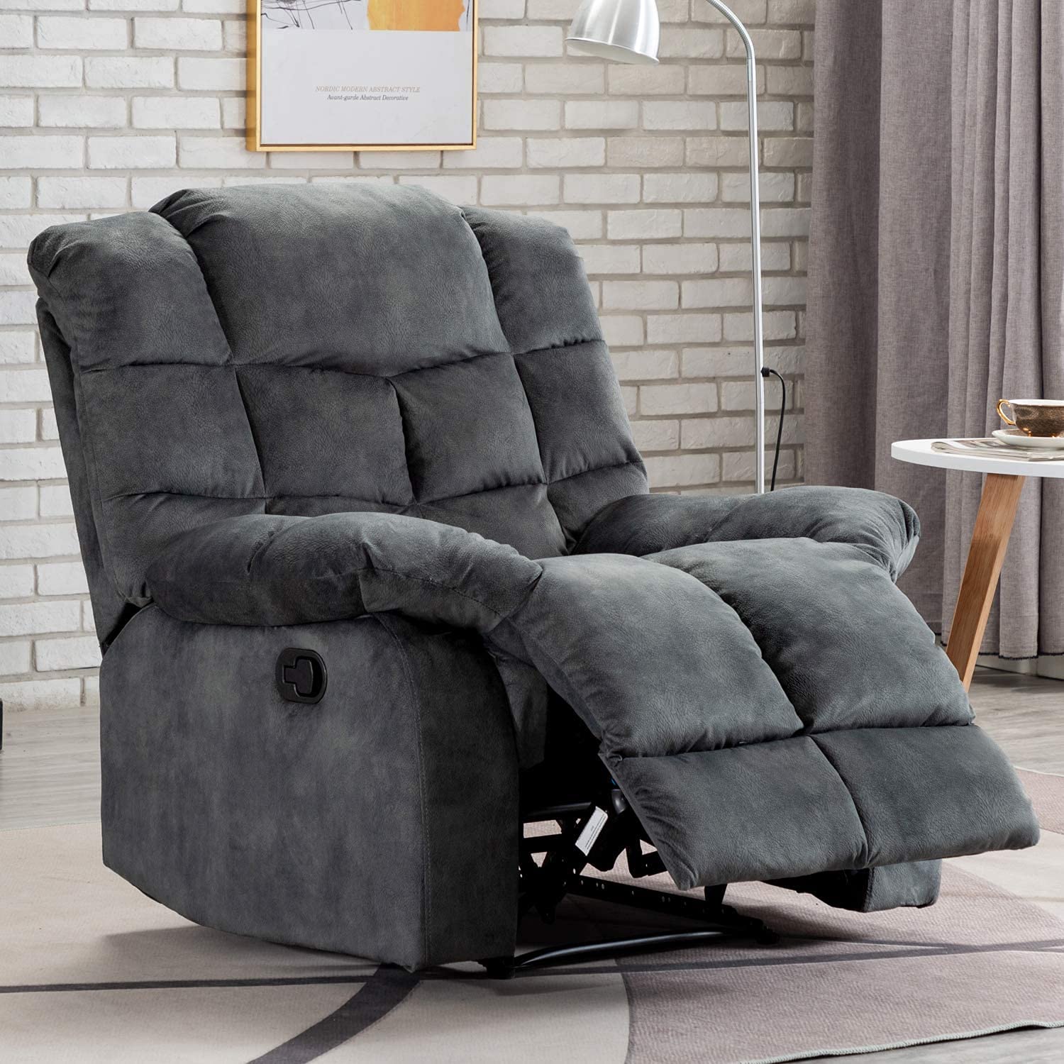 ANJ Recliner Chair Overstuffed, Manual Reclining Single Couch Wall Hugger  Fabric Recliners with Thickened Headrest and Back (Grey)