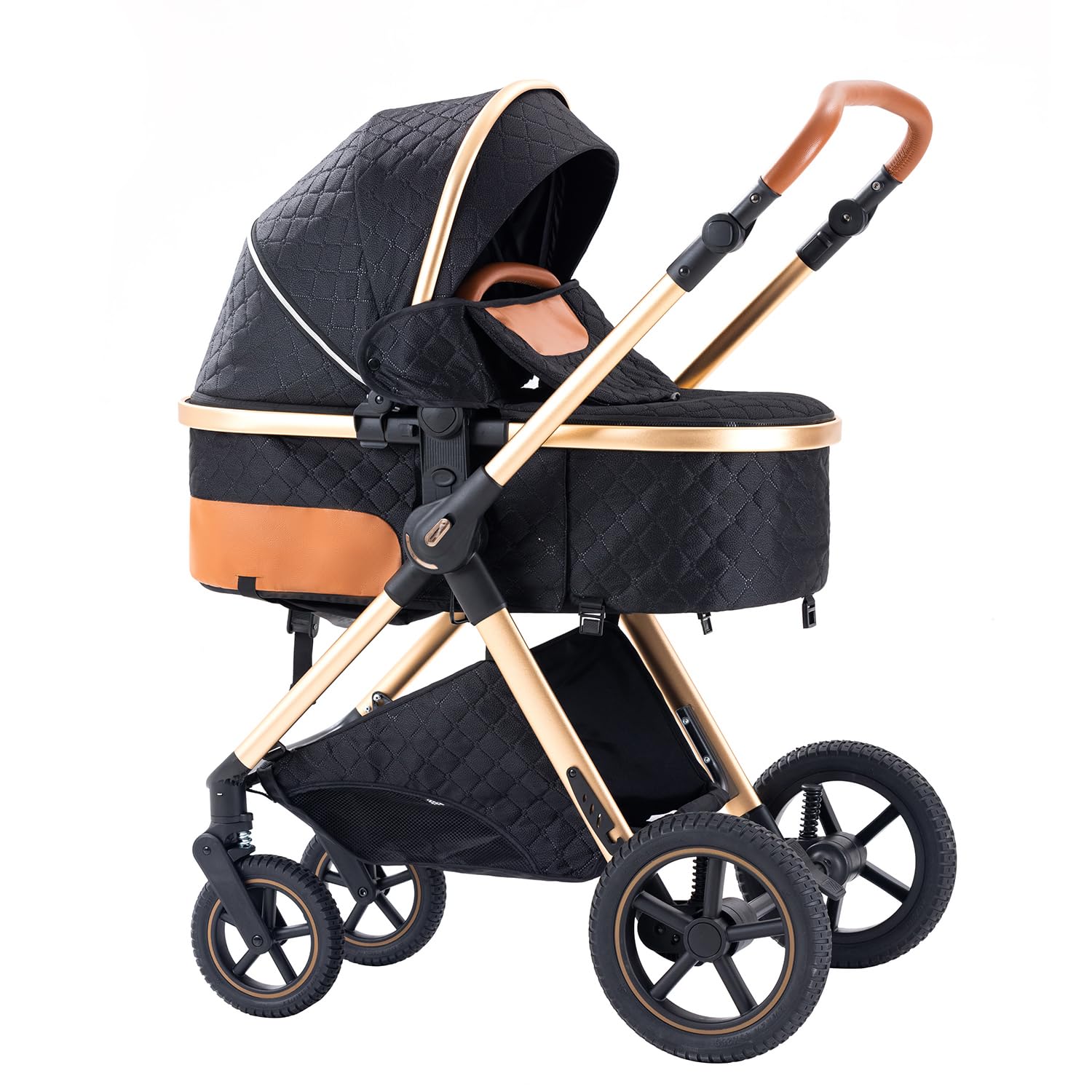 BEBBY Multifunzionale Carrozzina Passeggino Trio Combinazione Passeggino 3 in 1 Passeggino Ovetto Pieghevole Set Passeggino Neonato Sedili Parapiedi Zanzariere H2-BLACK