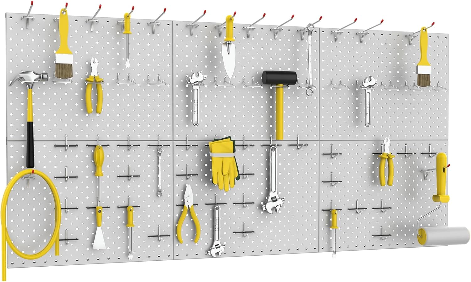 WALMANN 6-Pack 12"x16" Metal Pegboard Panels for Garage, Tool Organizer Pegboards for Pegboard Hooks - Compatible with 1/8" & 1/4" Hooks(Gray)