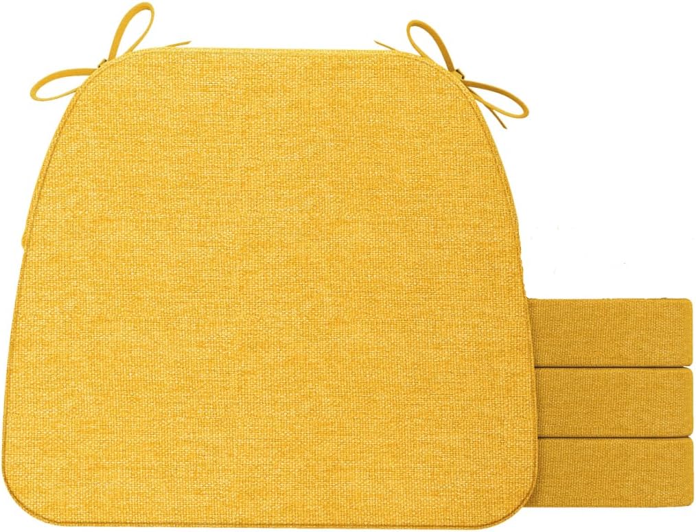 aaaaacessories d-shaped chair cushions for dining chairs with ties and removable cover, 2'' thick kitchen pads, indoor room cushions, 17'' x 16'', 4 pack, golden yellow (acp-lh-jinhuang-3pack) 3 count(pack of 1) golden yellow