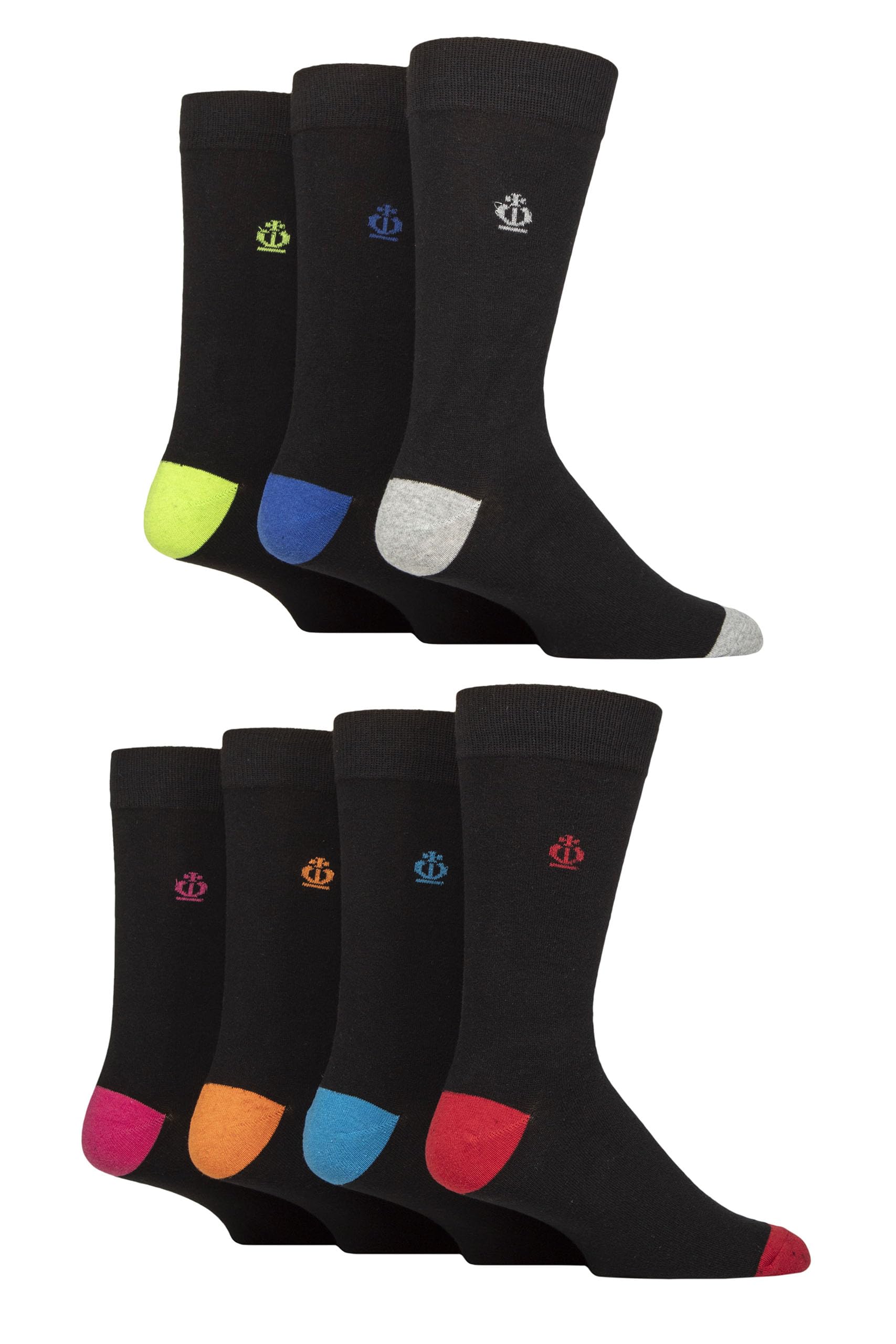 Jeff Banks Men's Heel / Toe Black Plain Recycled Cotton Socks Pack Of 7 (Uk, Numeric, 7, 11, Regular, Regular, Heel/Toe Black)