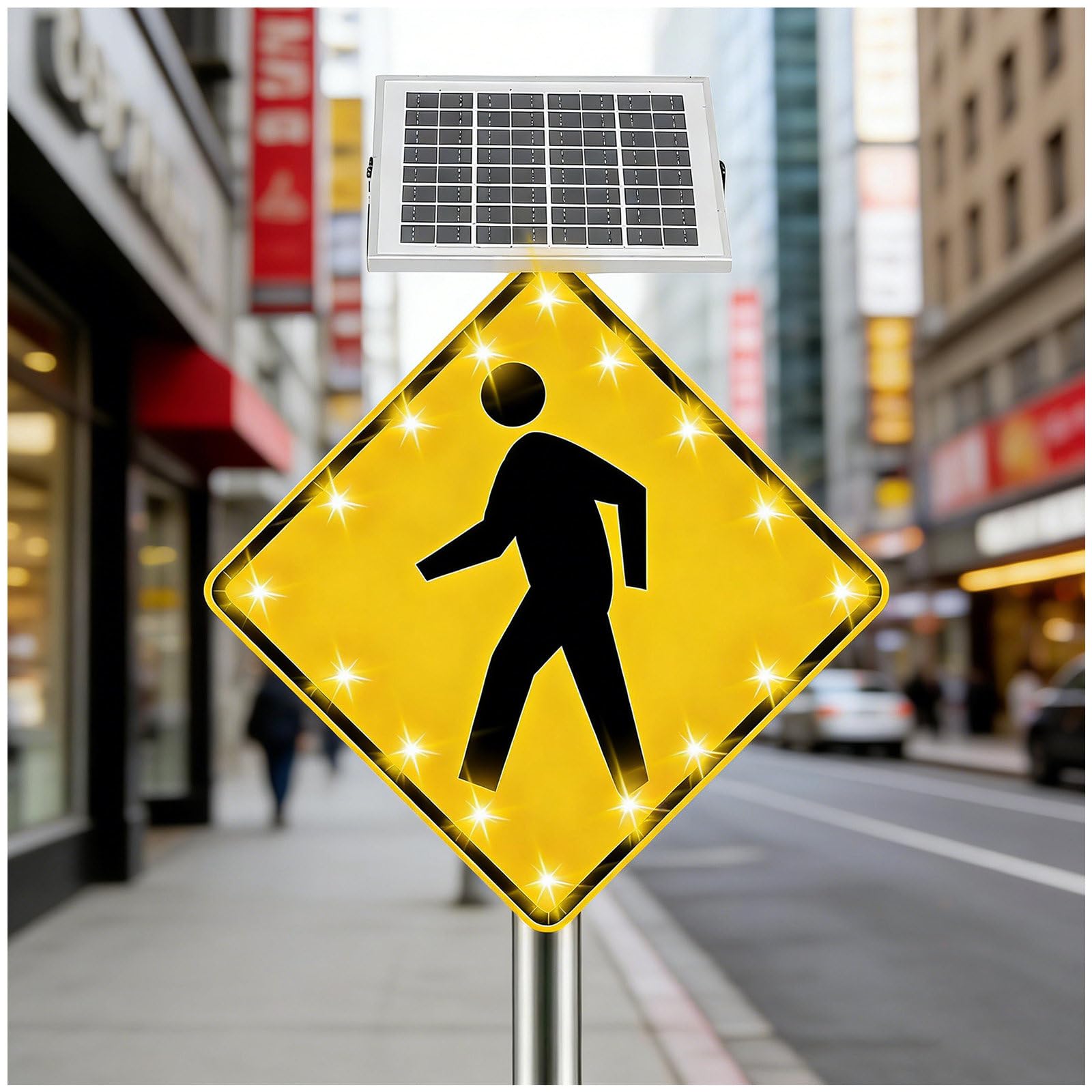 Cielobloen Multicolor Led Flashing Pedestrian Street Warning Sign – Solar Powered, Pedestrian Road Traffic Warning Signs With Mounting Accessories, Engineer-Grade Reflective, 0.5 Mile Visibility, Ip65 30"
