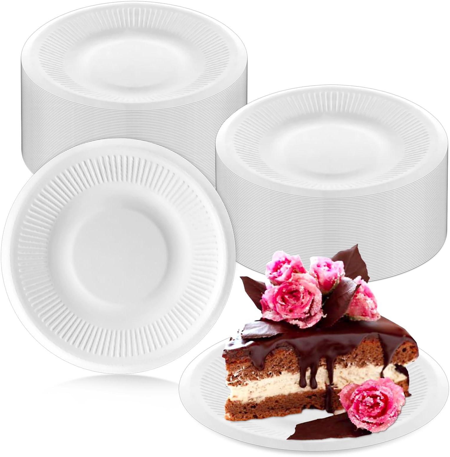 LeonBach 200 Pack 5 Inch Small Paper Plates,Bulk Disposable Plates Sugarcane Bagasse Fiber Tiny White Round Paper Cake Plate Mini Dessert Appetizer Plate for Party Snack,Cat Feeding