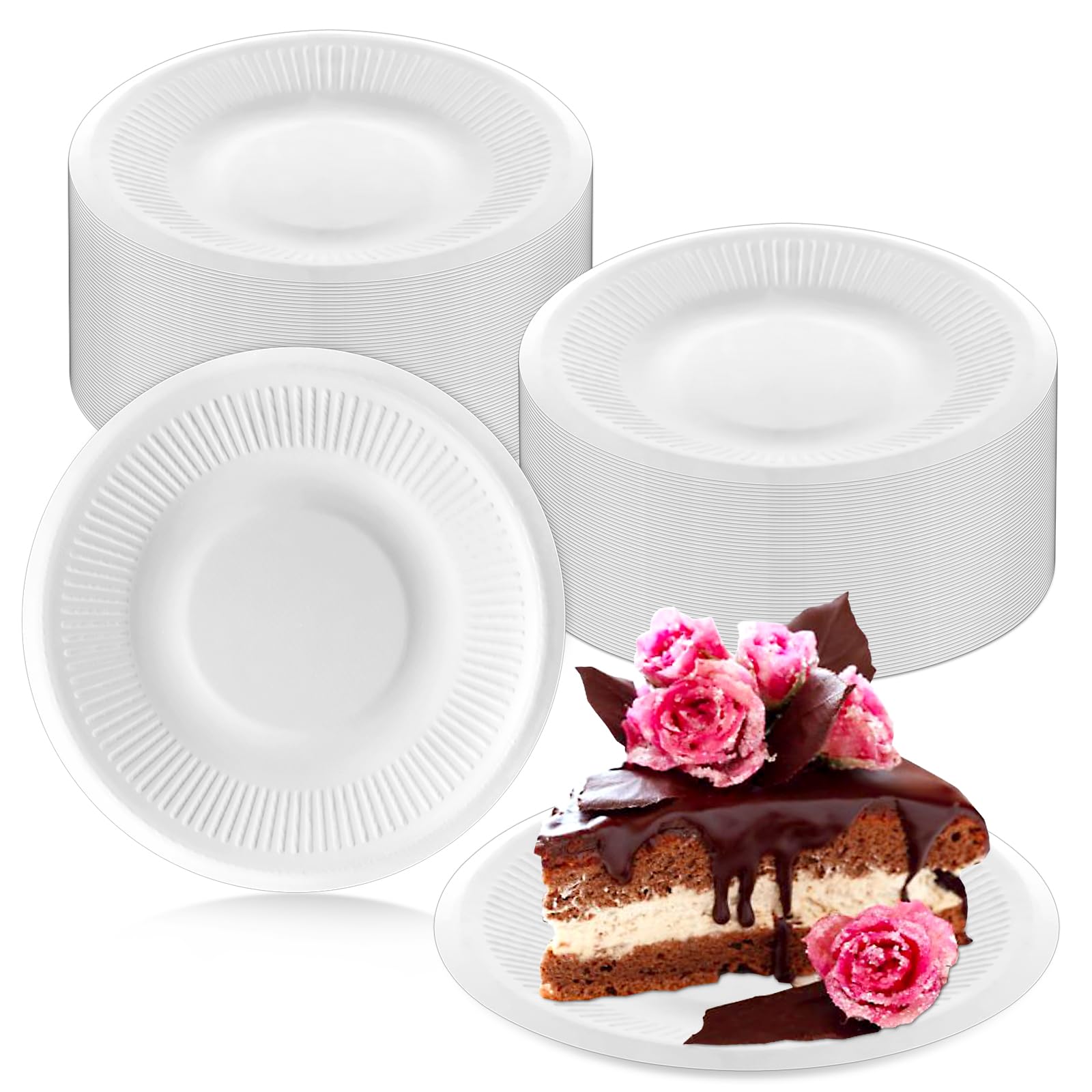 LeonBach 200 Pack 5 Inch Small Paper Plates,Bulk Disposable Plates Sugarcane Bagasse Fiber Tiny White Round Paper Cake Plate Mini Dessert Appetizer Plate for Party Snack,Cat Feeding