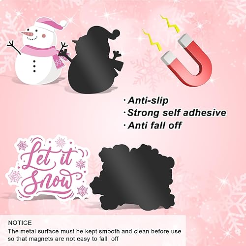 Miniatura 3 de Whaline 20 imanes de decoración de Navidad, imanes de invierno rosados, muñeco de nieve, copo de nieve, calcomanías magnéticas decorativas para