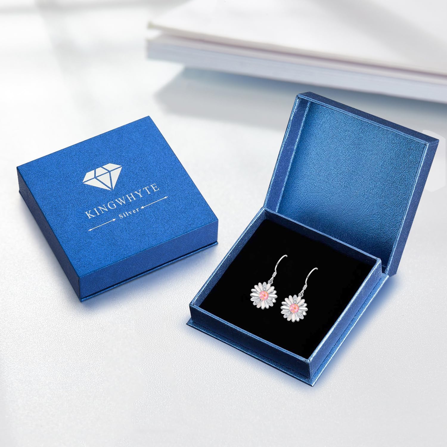 KINGWHYTE Opal Daisy Earrings for Women 925 Sterling Silver Flower Drop Earrings Birthday Jewelry Gift for Her