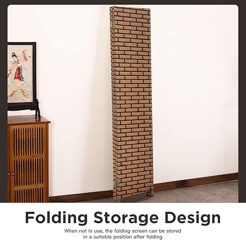 Miniatura 6 de Room Divider Wood Screen 4 Panel Wood Mesh Woven Design Room Screen Divider Folding Portable Partition Screen Screen Wood for Home Office (Brick)