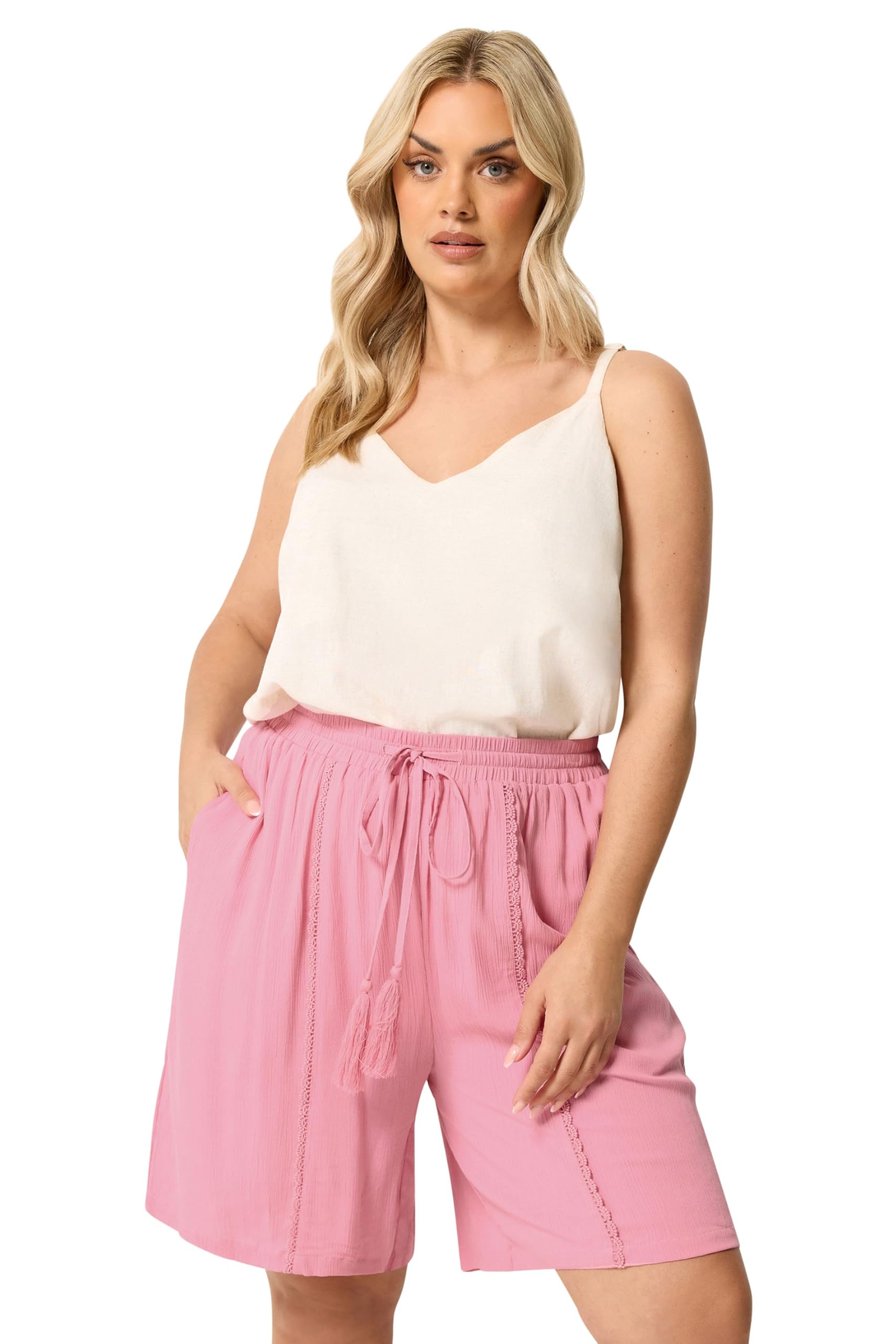 Yours Women's Shorts - Scallop Trim - Baby Pink - Size 18